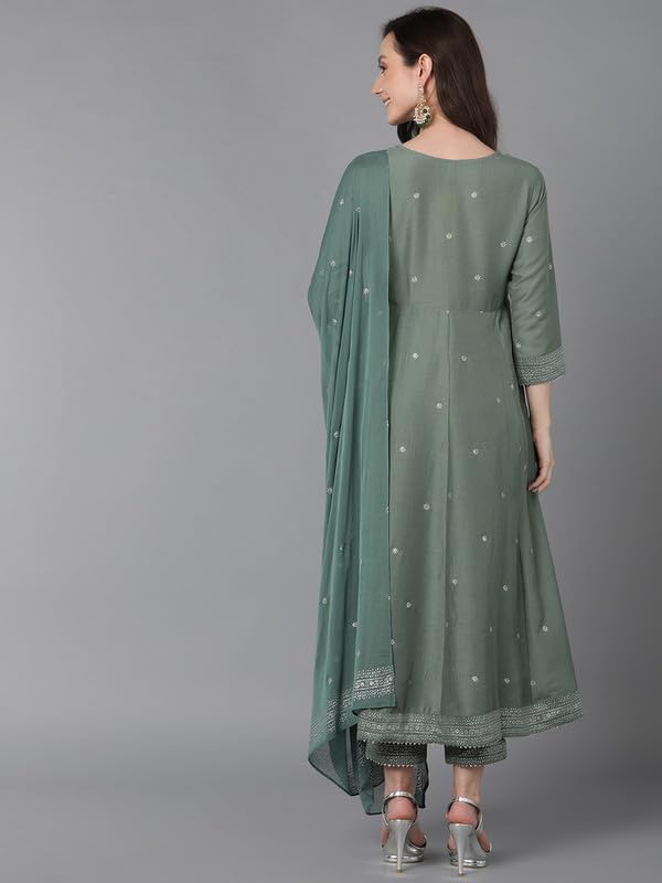 Image of Vaamsi Women's Silk Blend Solid Anarkali Kurta Pant With Dupatta