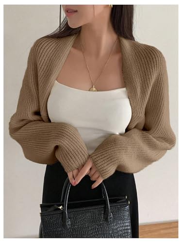 Image of SweatyRocks Women's Open Front Cropped Cardigan Long Sleeve Bolero Shrug Sweater