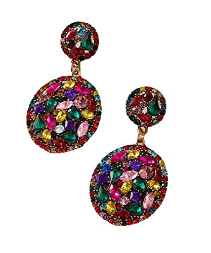 Multi-colored Crystal Drop Dangle Earrings Sparkling Rhinestone Paved Round Stud Earrings Vintage Bridal Wedding Statement Ear Jewelry for Women2