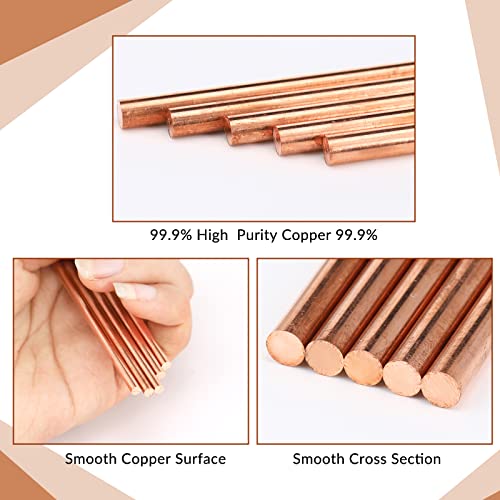 Therwen Pure Copper Round Rod 11.8 Inch Length Bare Copper Metal Rod Solid Copper Rod Lathe Bar Stock thumb #3
