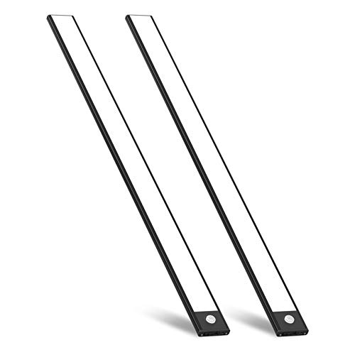 Tipace LED Under Cabinet Lighting 24 inch，Closet Lights Wireless Motion Sensor Light Rechargeable Cabinet Lights for Wardrobe,Closets,Cupboard,6000K (Black 2 Pack）
