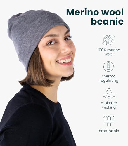 Image of Merino Wool Beanie for Women & Men - 100% Merino Skull Cap 17.5um - All Season Unisex Adult Hat & Socks for Running, Hiking