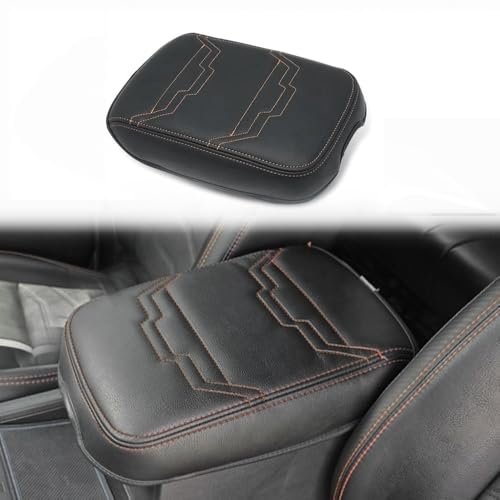 Muslogy Center Console Armrest Cover Fit for Nissan Frontier 2022-2025 2026 Accessories Comfort Armrest Pad Console Lid Cushion Protector Vegan Leather Regular Thick (V2 Orange Trim)