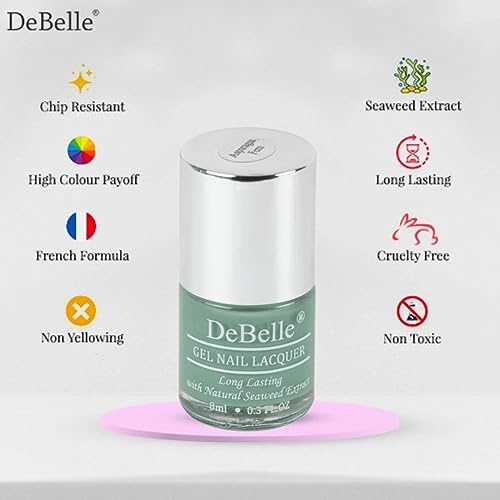 Image of DeBelle Gel Nail Lacquer Asparagus Fern (Sea Green) 8ml Enriched With Natural Seaweed Extract, Cruelty Free, Toxic Free (Glossy Finish)