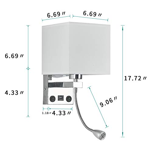 Image of Sconces Wall Lighting Hardwired Modern Wall Lights for Bedroom with USB Port and Reading Lamp, Bedside Wall Lamps for Hotel, Living Room, Office (Silver)