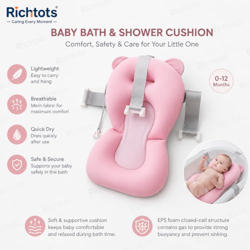 Image of Premium Soft and Safe Baby Bath Cushion for Comfortable Bathing (Pink)