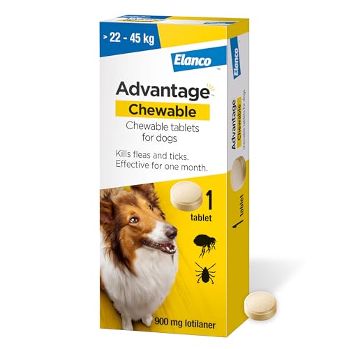 Advantage Chewable 900mg Chewable Tablets for Dogs >22-45kg (1 pack) Flea and Tick Treatment Fast Acting Kills Fleas Within Hours Prevention Lasts For A Month Easy To Administer