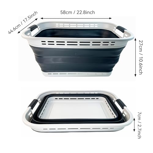 Image of SAMMART 42L (11 gallons) Collapsible Plastic Laundry Basket - Portable Pop Up Storage Container /Organizer - Portable Hamper - Space Saving Easy Storage (Grey /Slate Grey (Set of 2))