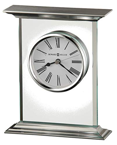 Howard Miller Clifton Table Clock 645-641 – Glass/Metal Carriage Block, 0.375 Inch Thick Beveled Glass Panel, Brushed Aluminum Top, Polished Edges, Quartz Movement #TOP1