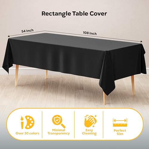Image of Exquisite 6-Pack Plastic Tablecloth 54x108 Rectangle Value Pack Plastic Table Cover - Black