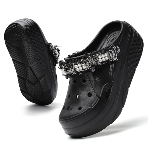 Image of FLIOZY Women's Gardener Platform Clogs Slippers Hight Heels Mules Clog Wedge Sandals Outdoor Beach Shoes