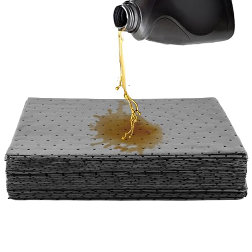 Image of Oil Absorbent Pads, 9.84 inch x 12.99 inch Oil Spill Mat Automotive Water Absorbent Mat, Universal Oil Absorbing Sheets Liquid Pads for Protecting Home Garage Basement (Size:50 Pcs)