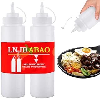 LNJBABAO 2 Pcs 8oz Plastic Squeeze Condiment Bottles Sauce Seasoning Dispensers 250ml for Condiments Ketchup Syrup BBQ Mustard Salad Dressing, white, (BF-8)