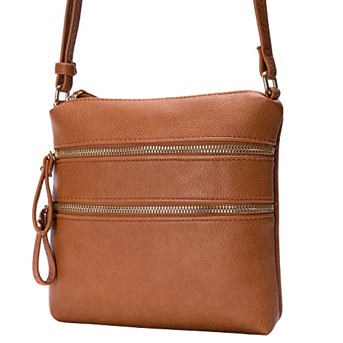 Image of Solene Small Multi Zipper Pocket Crossbody Bag with Adjustable Strap, Lightweight Travel Purse, Daily Small Messenger Pouch