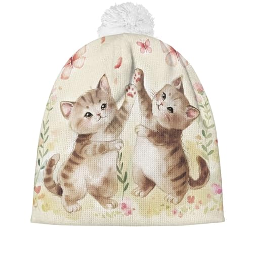 YEXIATODO Kids Winter Cat Beanie Hat Boys Girls Warm Fleece Lined Hat with Pom Pom Children Cute Hat for 3-10T3