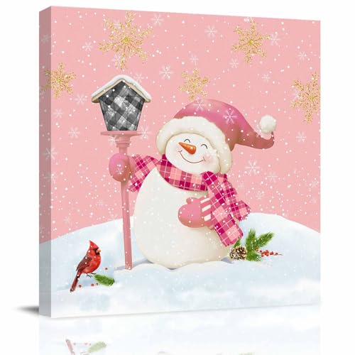 Christmas Canvas Wall Art Framed Wall Decoration Cardinal Bird Snowman