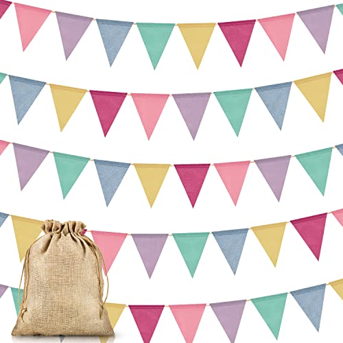 Orifinter 5 Stück Wimpelkette, 12 Farben Girlande + Jutesäckchen, Einschulung Deko Mädchen Junge, Wimpel Girlande draußen für Geburtstag Party Deko Kinderzimmer Schulanfang Regenbogen Hochzeit Outdoor Cover