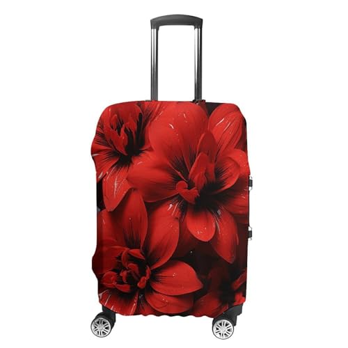 Travel Luggage Cover Elastic Suitcase Protector Anti-Scratch Washable Red Flower On Black Luggage Sleeve Tsa Approved Carry on Covers Baggage Cover Fits 18-32 Inch Luggages