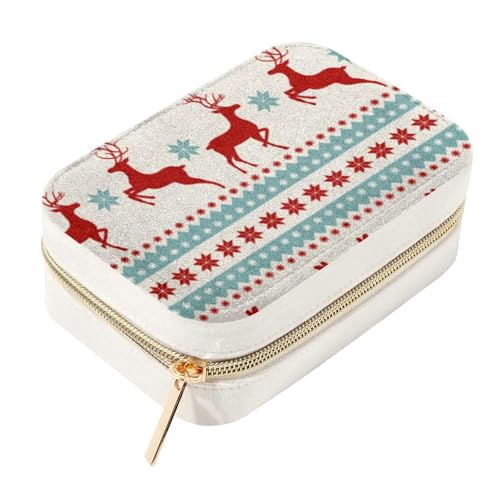 Boîte à bijoux de voyage cerf de Noël portable à compartiments
