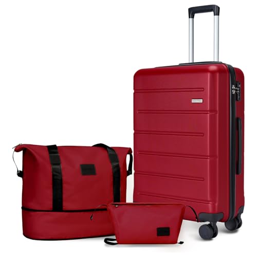 Image of 3-Piece Luggage Set, 20 inch ABS Hardshell Lightweight Suitcase with Smooth Spinner Wheels for Business and Family Travel (Vibrant Red)