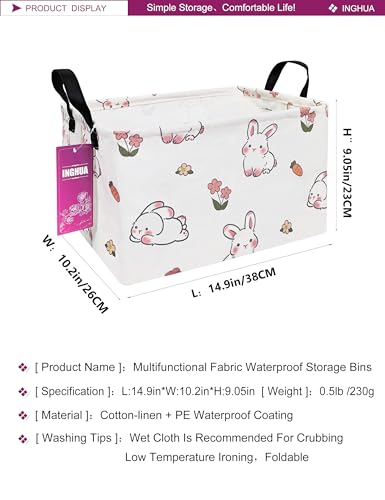 Image of Rectangular Rabbit Storage Basket | Fabric Organizer Bin for Books,Clothes,Gifts,Pets-Perfect for Home,Office,Nursery,Dorm,Shelf(Rec-rabbit)