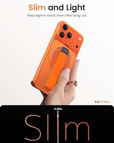 Image of 2026 Klearlook for MagSafe Phone Grip with Silicone Finger Strap, Removable Magnetic Phone Ring Holder with Adjustable Kickstand, Finger Phone Ring Grip for iPhone 17 /16 /15 /14 /13 /12 Series, Orange