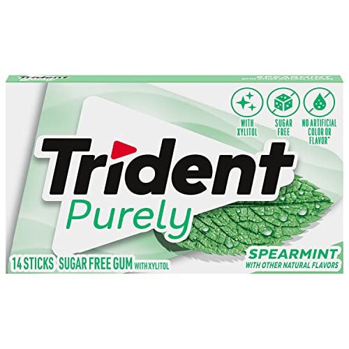 Image of Trident Purely Spearmint Sugar-Free Chewing Gum, 12 Packs of 14 Pieces (168 Total Pieces)