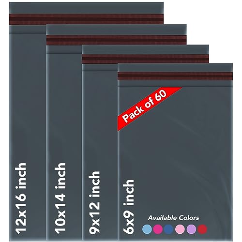ISOUL 60 Mixed Size Mailing Bags Self Seal Strong Waterproof Poly Plastic Envelopes for Parcels Packaging XS Small Medium Large Mail Shipping Delivery Bags