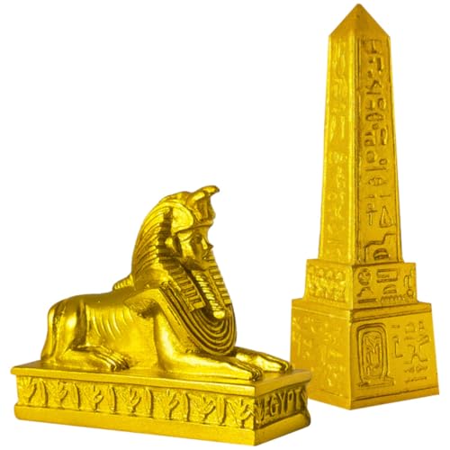 DECHOUS Juego de 2 Estatuas Egipcias de Resina Figura Esfinge y Obelisco Antiguo Egipto Decoración Clásica para Hogar y Acuario Adorno Templo Egipcio Detallado