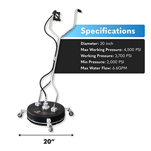 Edou Direct Dual Handle Pressure Washer Surface Cleaner 20" With Wheels | Composite | Heavy Duty | 4,500 Psi Max Working Pressure | Includes: 3/8" Quick Connector Kit, Teflon Tape #TOP1