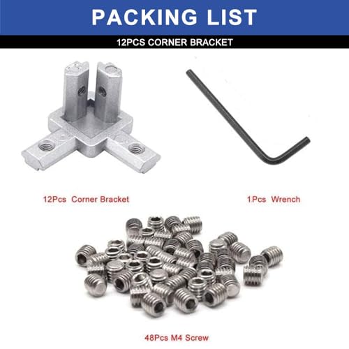 Image of 12pcs 2020 3-Way Angel Bracket Corner Connector 2020 A num Extrusion Hardware T-Slot Accessories V-Slotted with Screws for 2020 A num Profile 3D Printer Frame Parts Silver