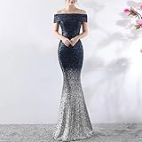 YANYUESHOP Robe sirène à Paillettes dégradé Noir et Or Robe de soirée Longue à épaules dénudées Robes de soirée pour Dames (Couleur : B, Taille : L Code)