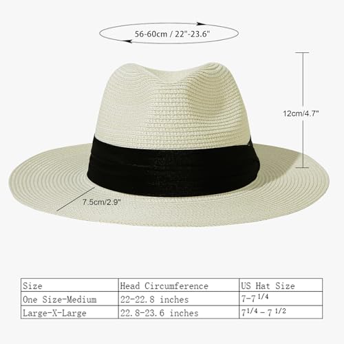 Lanzom Women Wide Brim Straw Panama Roll Up Hat Fedora Beach Sun Hat Upf50+  thumb #1