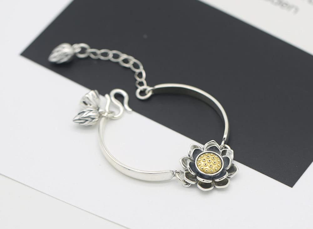 Silber Armband Damen 925,925 Sterling Silber Armband Vintage Lotus Freundschaftsarmband Einstellbare Glücksschmuck Geschenke Für Frau Freundin Zum Geburtstag