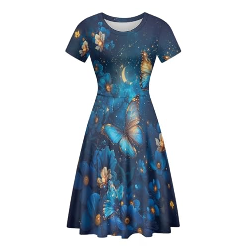 Image of HUGS IDEA Womens Puffy Swing Midi Dress Round Neck Short Sleeve Party A-Line Dresses