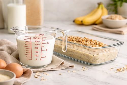 Image of PUREFIT Glass Measuring Cup 350ml & Loaf Pan 1800ml Set | Borosilicate Glass | Microwave, Oven, & Dishwasher Safe | Non-Toxic, Easy to Clean | Ideal for Cooking and Baking