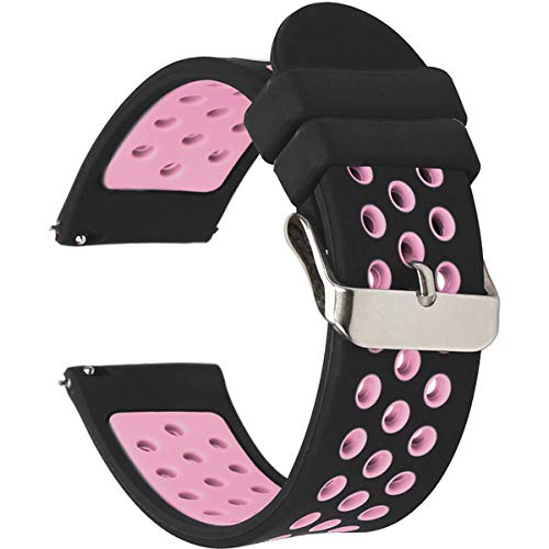 Universal 18mm 20mm 22mm 24mm Width Silicone Watch Band Replacement, Quick Release Rubber Watch Bands for Men & Women (20mm, Black-Pink)