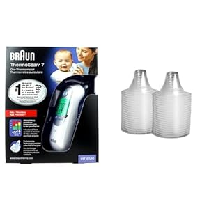 Braun ThermoScan 7 Age precisie-oorthermometer, stil, kleurgecodeerd temperatuurdisplay, baby, IRT6520 & Braun Thermoscan lensfilters LF40, 40 Stuk