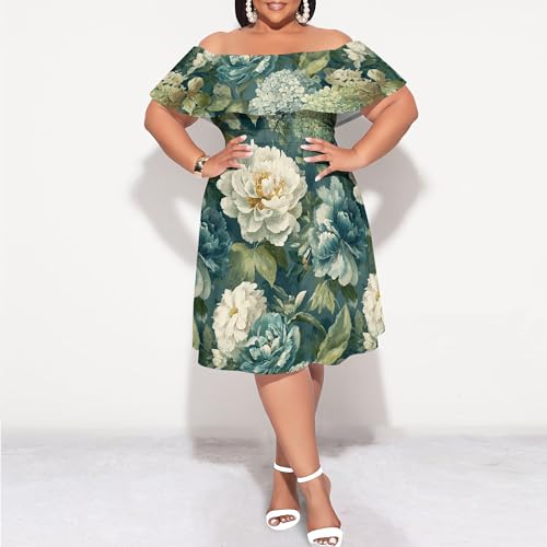 Image of SUZONANA Women's Plus Size Summer Dresses Floral Print Midi Dresses Flowy Sundresses