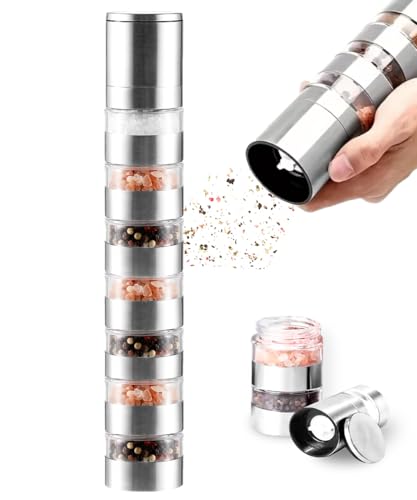 ZOLMER® Modulare Salz und Pfeffermühle 2 in 1 mit 7 Kammern – Edelstahl Salz Pfeffer Mühle & Gewürzmühle – Pfeffer- und Salzmühle, nachfüllbar & modern