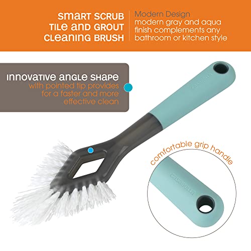 Casabella Smart Scrub Heavy Duty Tile And Grout Cleaning Brush, Gray, Grey/Aqua #TOP2