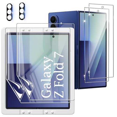 Xiezezei [2Set 6PCS] Screen Protector Compatible with Galaxy Z Fold 7 5G - 2 Inner TPU Film + 2 Outer Tempered Glass + 2 Camera Lens Protectors with Positional Mouting Frame, Bubble Free