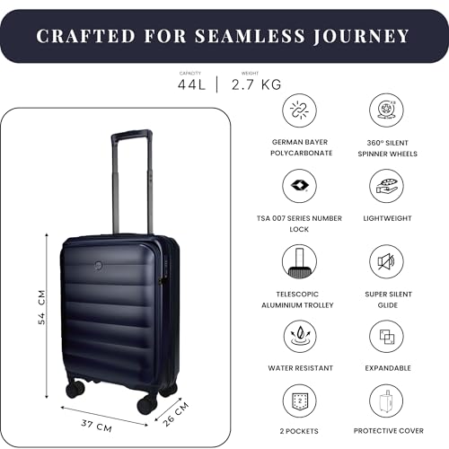 Image of F Gear Valencia 54cm Small German Makrolon Polycarbonate, Front-Opening Hard Luggage | 8 Super Silent 360 Spinner Wheels, Cabin Suitcase for Travel | Expandable, Lightweight, TSA Lock | Navy