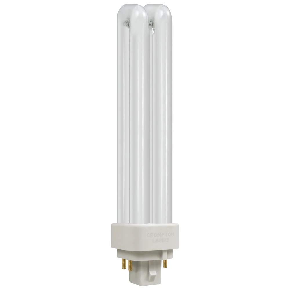 Crompton Lamps CFL PLC-E 18W G24q-2 Dimmable Double Turn DE-Type 3000K Warm White Frosted 1210lm 4-Pin Energy Saving Push Fit Compact Fluorescent Opal Bright Light Bulb