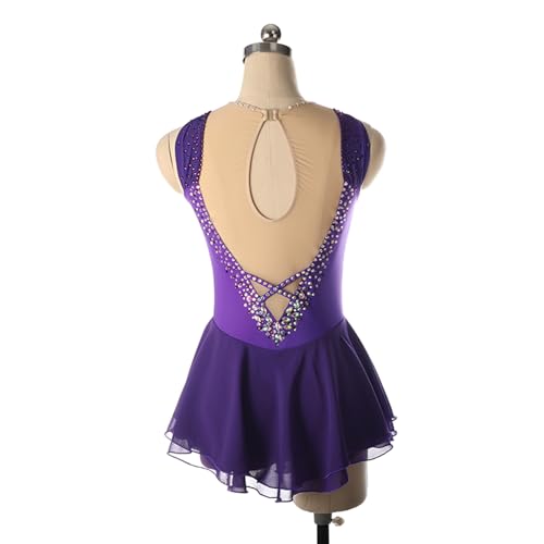 DIJITOO Vestido de patinação artística, elegante fantasia de competição de strass sem mangas, collan
