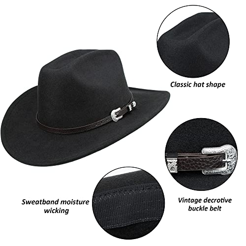 Mealah Classic Western Felt Cowboy Cowgirl Hat For Women Men Wide Brim Belt Buckle Cowboy Hat thumb #3