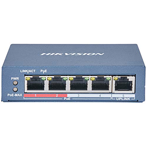 Switch HIKVISION 4 POE 10/100M Unmanaged, +1 Porta Uplink da 100M, 802.3af/at 25, r.blue
