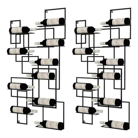 amhricho Wine Rack Wall Mounted for 10 Bottles, Metal Wall Wine Rack, Freely 1pcs Or 2pcs, Spliceable Hanging Wine Holder, for Kitchen Pantry Bar Wine Cellar (Black, 2PCS) Cover