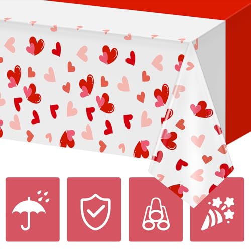 Image of Hxezoc 3 Pack Valentines Day Tablecloths, 54 x 108 Inch Disposable Heart Plastic Table Cover for Girls Kids Valentines Birthday Baby Shower Party Decorations Outdoor Indoor Party Supplies