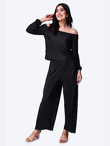 Image of POPWINGS Casual Wrinkle Full Sleeves Off-Shoulder Top and Palazzo Co-ord Set for Women || Co-Ords Set for Women Stylish Western || Top and Palazzos Set for Women|| 2 Piece Set for Women
